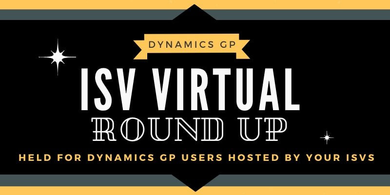 Dynamics GP ISV Virtual Round Up event banner for users hosted by ISVs.