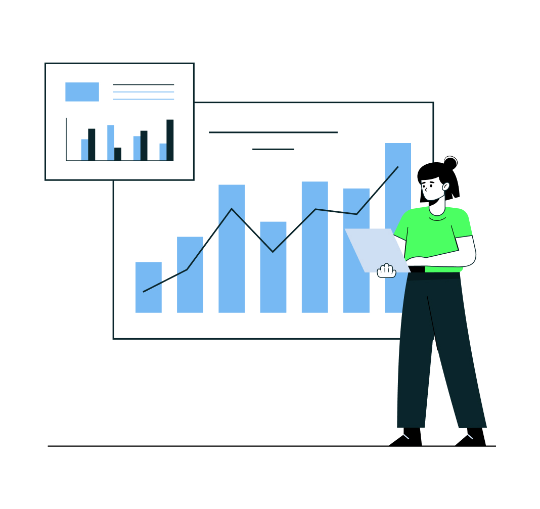 Person analyzing data charts and graphs on a large screen, representing business growth and analytics.